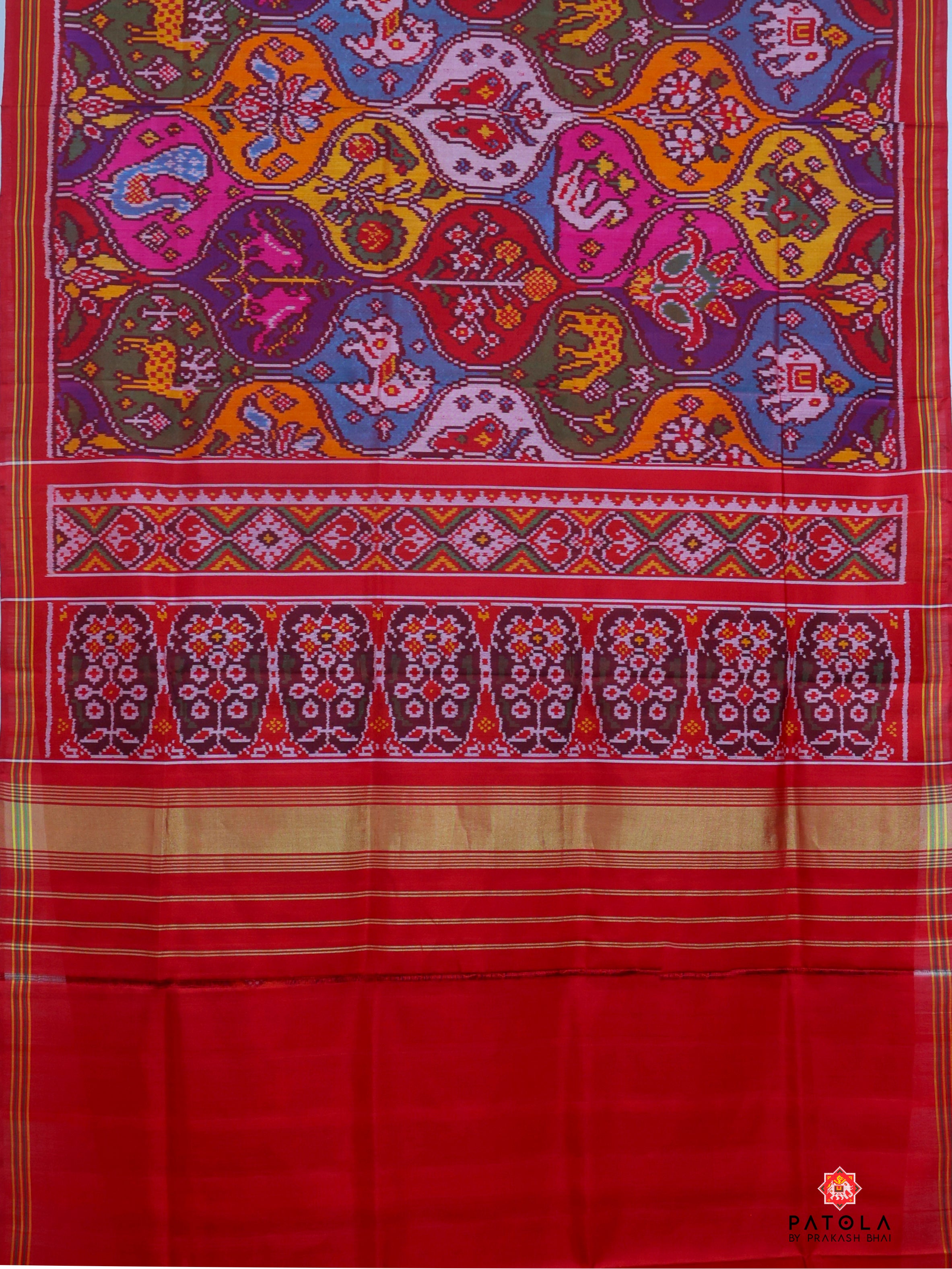 Masterpiece Multicolor Motifs Designer Semi Double Ikat Patola Saree